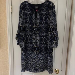 Vince Camuto Blue and Yellow Long Sleeve Dress